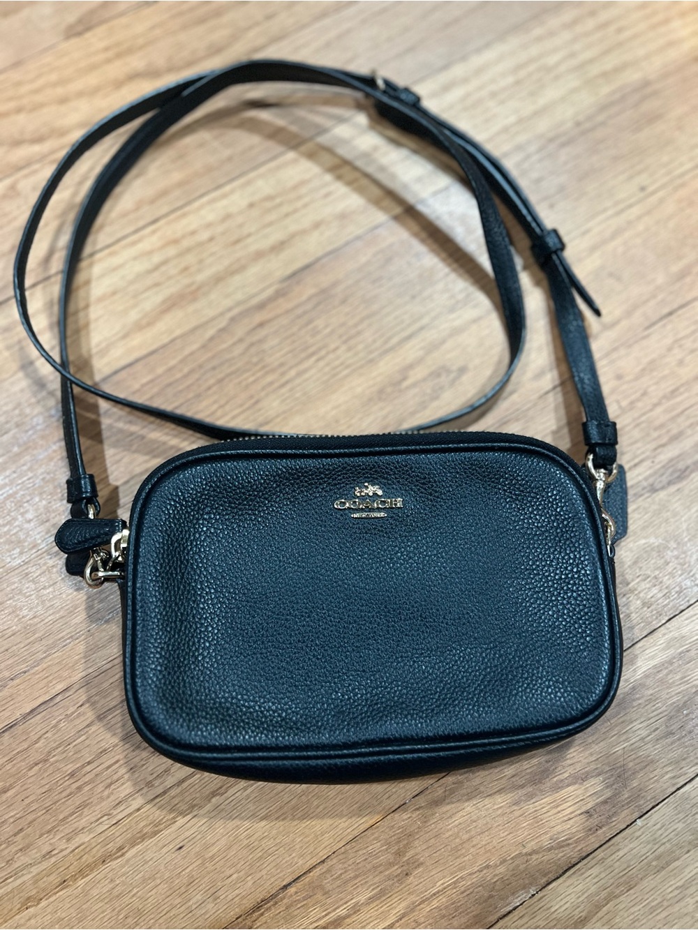 Coach Black Pebbled Leather Crossbody with Gold Hardware